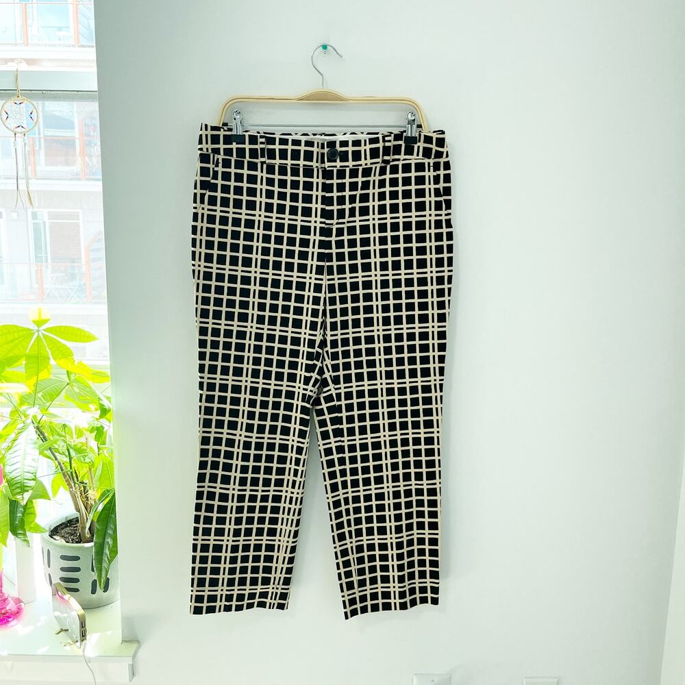 NEW Banana Republic Black & Tan Stripe Hampton Cropped Trouser Pants Size 10